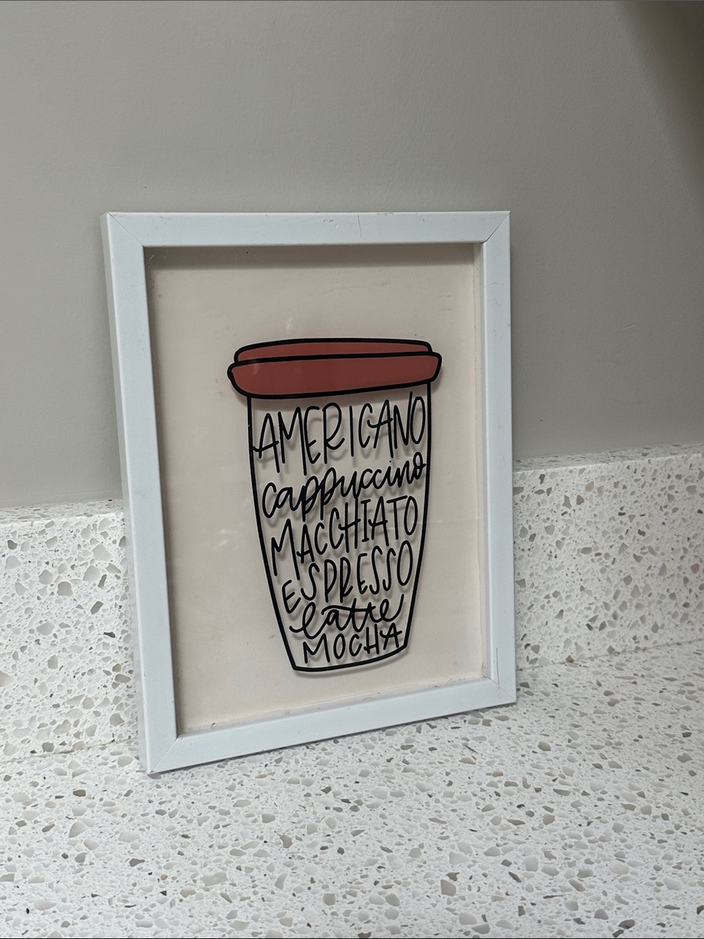 Framed Coffee Cup Wall Art Print in Terracotta Pink